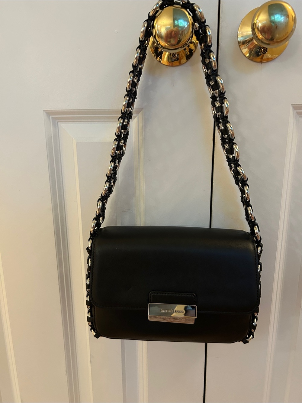 Michael Kors Black Shoulder Bag with Silver Chain Detail